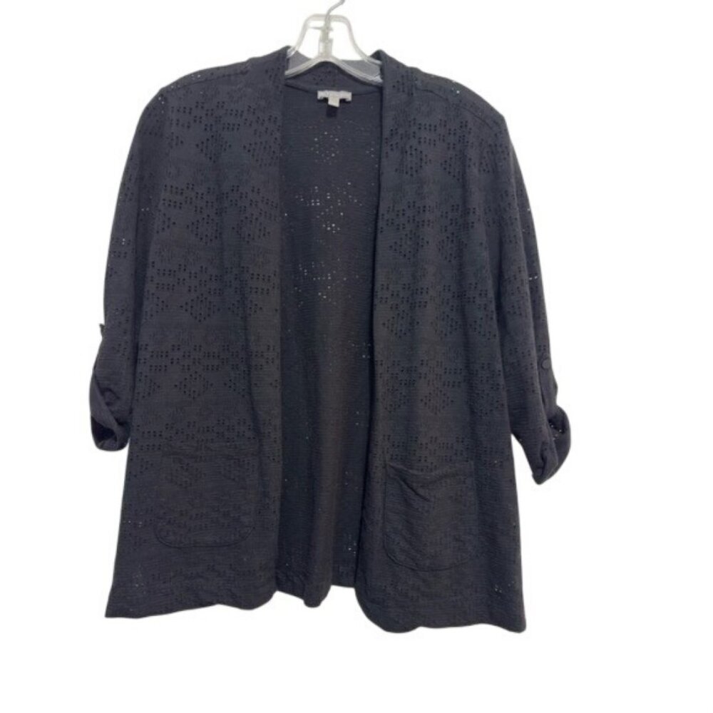 T By Talbots Black Open Front Cardigan With Textured Pattern SP